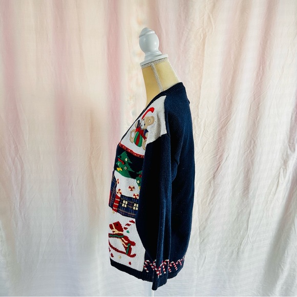 Vintage Holiday Christmas Cardigan Navy Blue Crystal-Kobe Size Medium V Neck - Picture 10 of 12